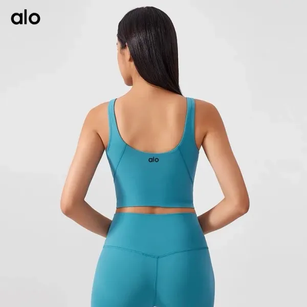 Design Cropped Sports Bra and High-Waisted Leggings Set Khaki Green Activewear - 5