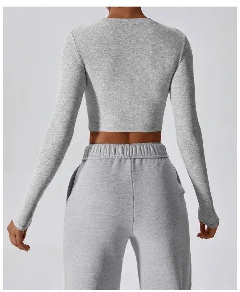 Alo Long Sleeve Ribbed Crop Top White Activewear - 30