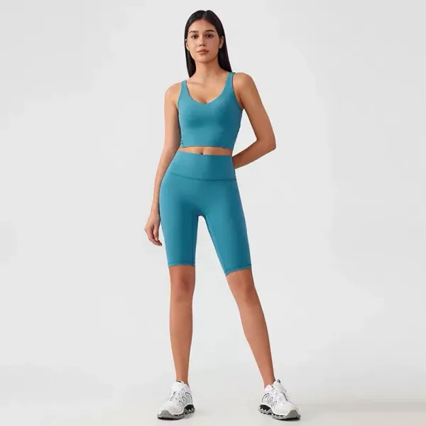 Design Cropped Sports Bra and High-Waisted Leggings Set Khaki Green Activewear - 47