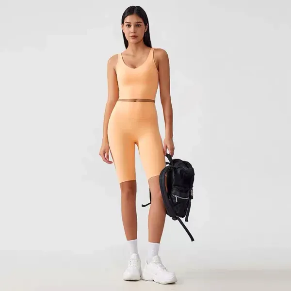 Design Cropped Sports Bra and High-Waisted Leggings Set Khaki Green Activewear - 36