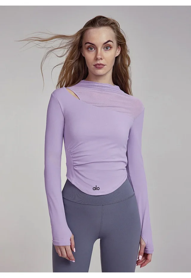 Alo Yoga Shirts Long-Sleeve Asymmetric Mesh Panel Top product detail image 29