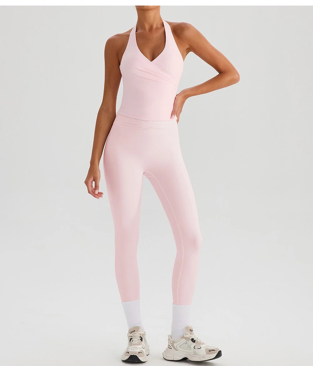 Design Wrap Halter Top Light Blue Activewear Set - 18