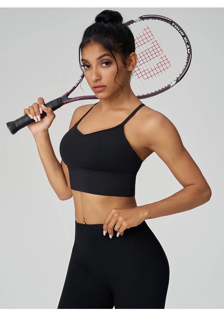 Alo Yoga V-Neck Sports Bra in Blush Pink Activewear - 30