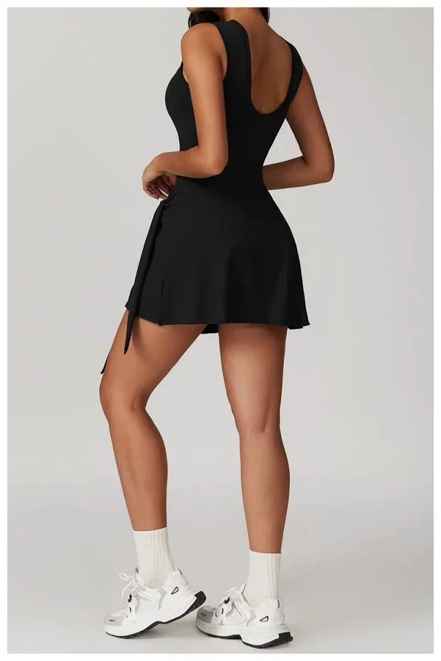 Alo Yoga Dresses Sleeveless Tie-Side Tennis Dress with Built-In Shorts product detail image 38
