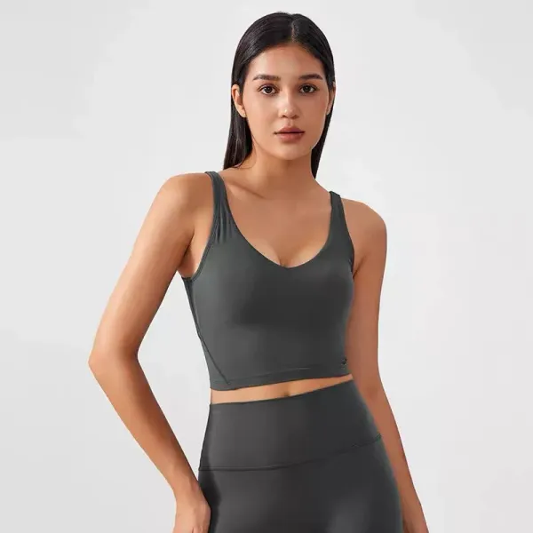 Design Cropped Sports Bra and High-Waisted Leggings Set Khaki Green Activewear - 51