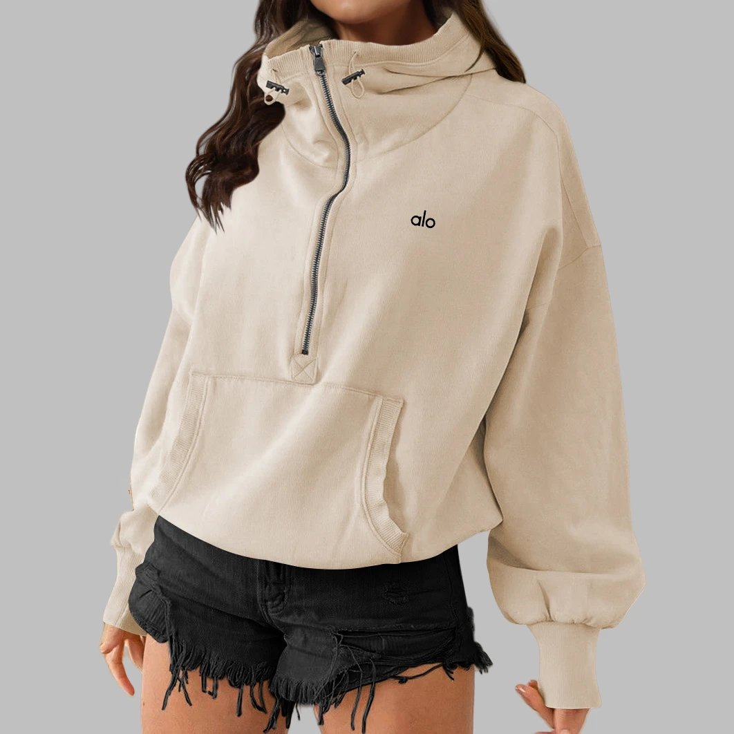 Alo Yoga Hoodies & Sweatshirts Half-Zip Hooded Pullover with Kangaroo Pocket image 7