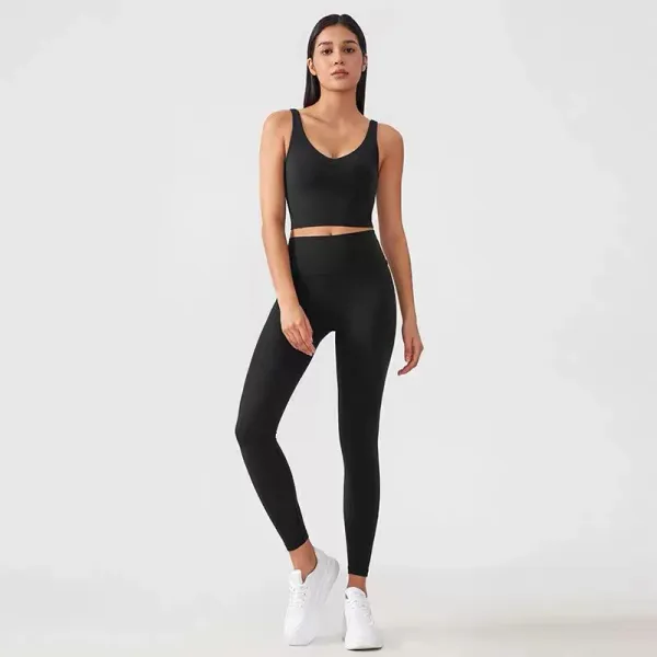 Design Cropped Sports Bra and High-Waisted Leggings Set Khaki Green Activewear - 49