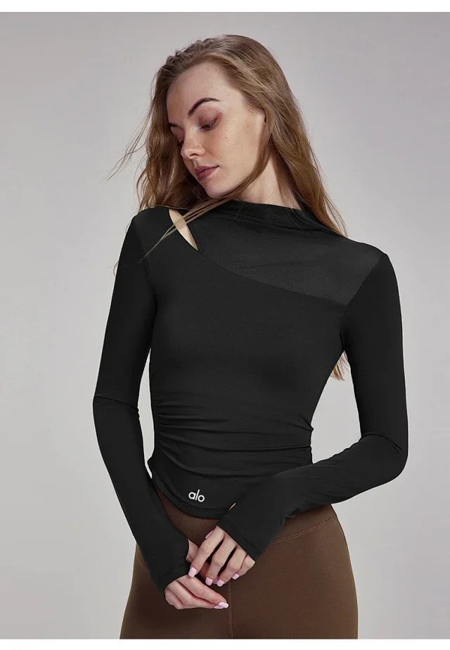 Alo Yoga Shirts Long-Sleeve Asymmetric Mesh Panel Top product detail image 33