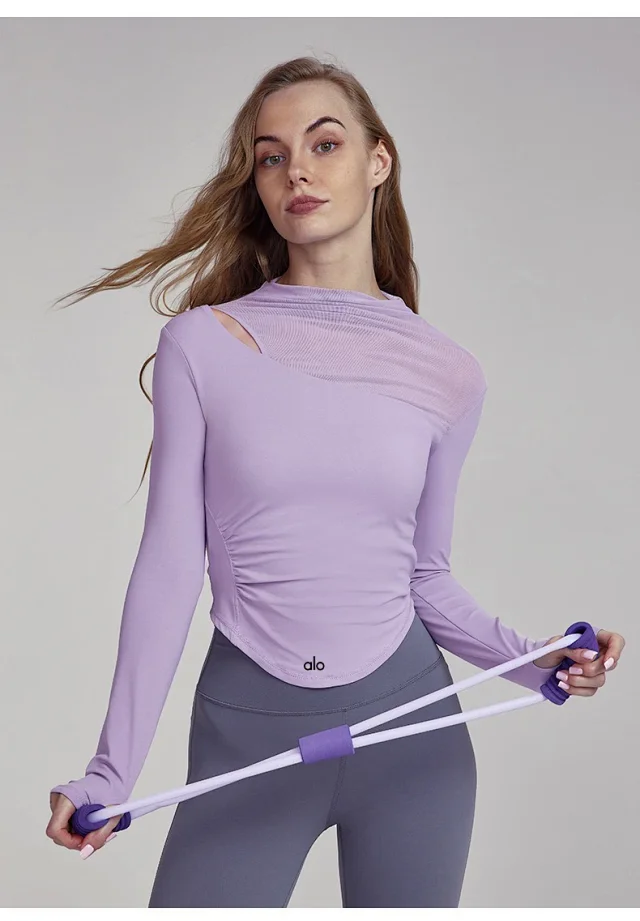Alo Yoga Shirts Long-Sleeve Asymmetric Mesh Panel Top product detail image 27