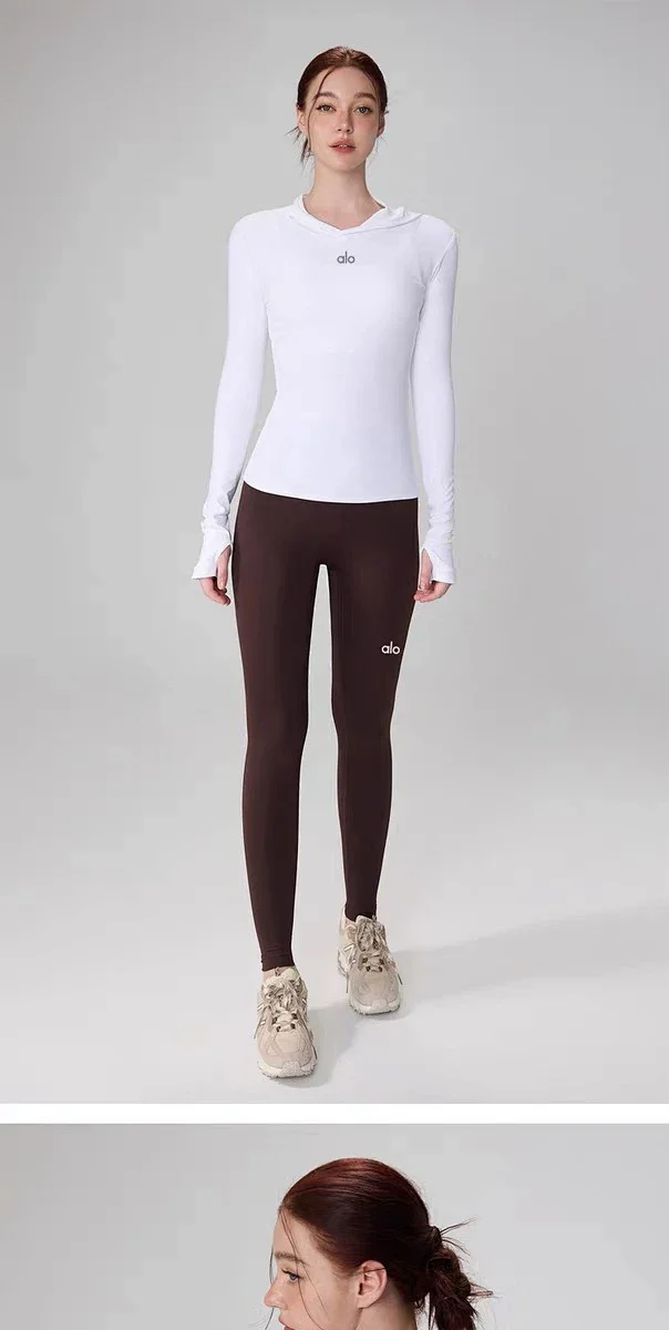 Alo Hoodies & Sweatshirts Fitted Long-Sleeve Hooded Athletic Top with Thumbholes product detail image 19