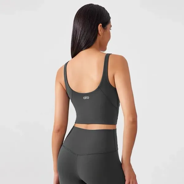 Design Cropped Sports Bra and High-Waisted Leggings Set Khaki Green Activewear - 48
