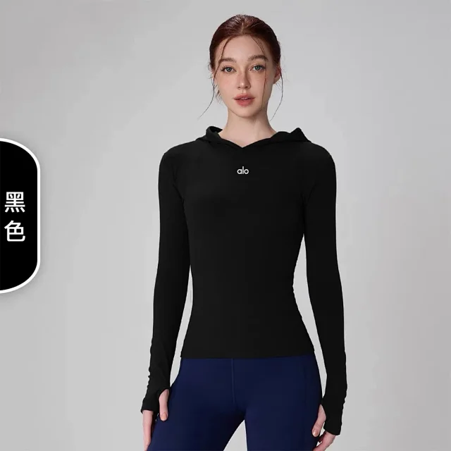 Alo Hoodies & Sweatshirts Fitted Long-Sleeve Hooded Athletic Top with Thumbholes product detail image 3