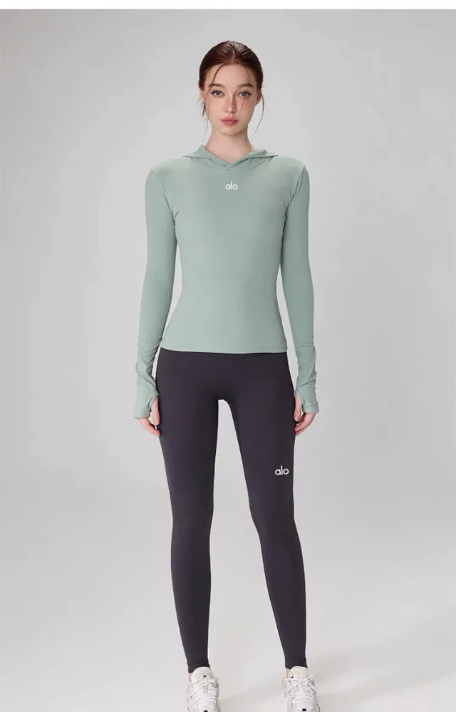 Alo Hoodies & Sweatshirts Fitted Long-Sleeve Hooded Athletic Top with Thumbholes product detail image 29