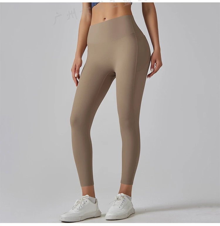 Design High-Waisted Pocket Leggings Pink Activewear - 23