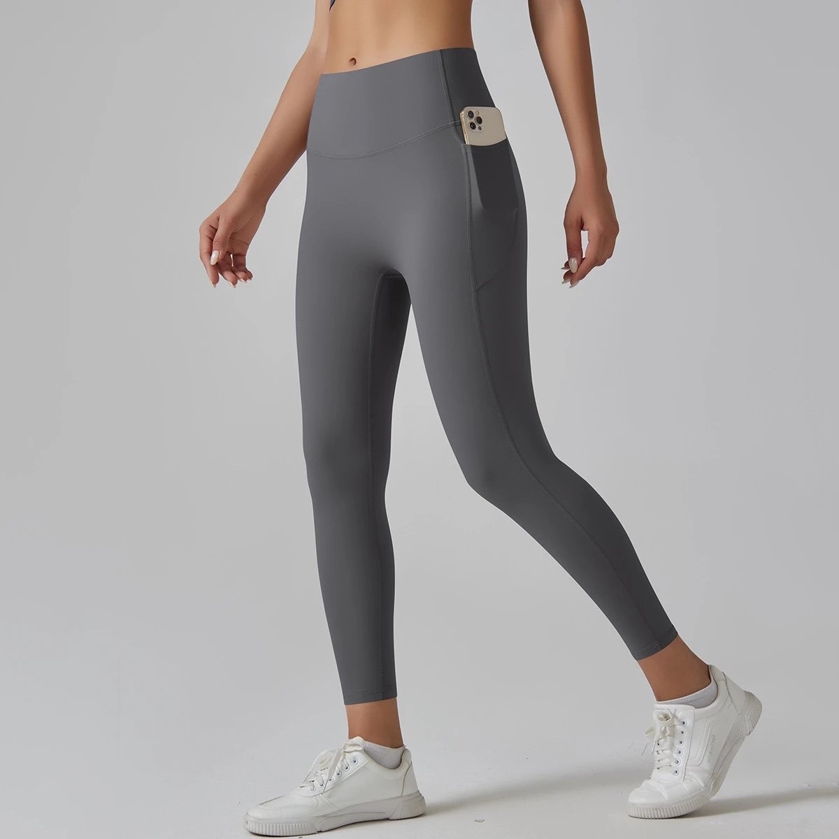 Alo Yoga Trousers High-Waisted Side-Pocket Leggings — {Pocket Pants} Dark Grey