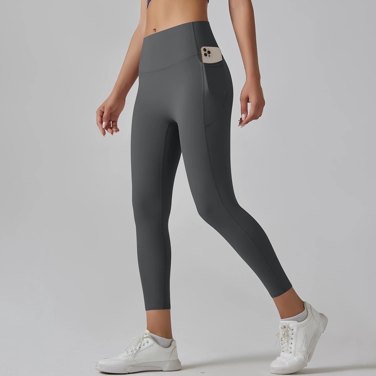 Alo Yoga Trousers High-Waisted Side-Pocket Leggings — {Pocket Pants} Graphite Grey
