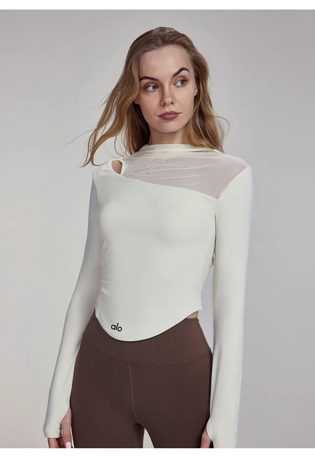Alo Yoga Shirts Long-Sleeve Asymmetric Mesh Panel Top product detail image 32