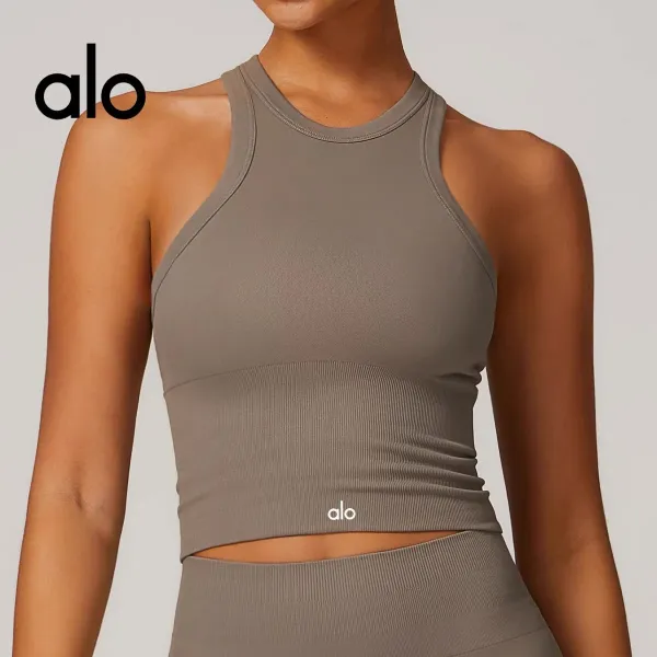 Alo Halter Crop Top Cream Activewear - 5
