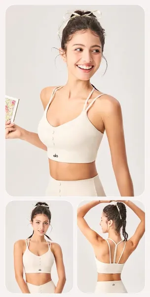 Alo Button-Front Cream Activewear Bralette and High-Waist Leggings Set - 24