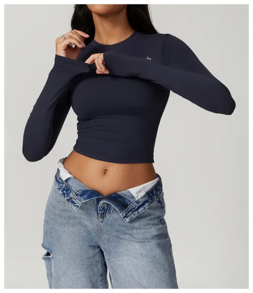 Alo Long Sleeve Cropped Base Layer Beige Top - 49