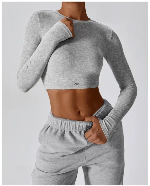 Alo Long Sleeve Ribbed Crop Top White Activewear - 29