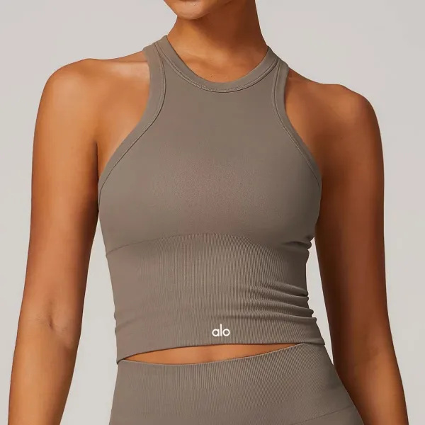 Alo Halter Crop Top Cream Activewear - 8