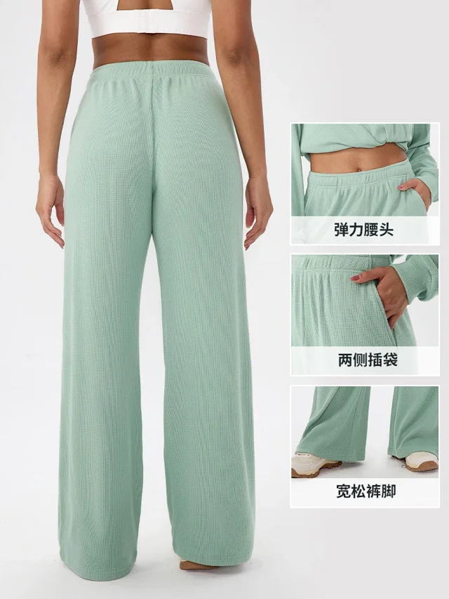 Alo Yoga Trousers Wide-Leg Waffle-Knit Sweatpants product detail image 2