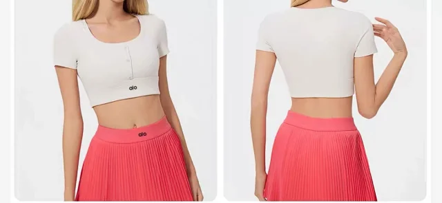 Alo Yoga T-Shirts Cropped short-sleeve button-front athletic top product detail image 24