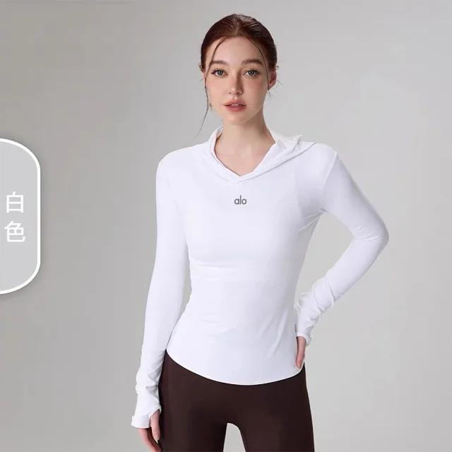 Alo Hoodies & Sweatshirts Fitted Long-Sleeve Hooded Athletic Top with Thumbholes product detail image 2