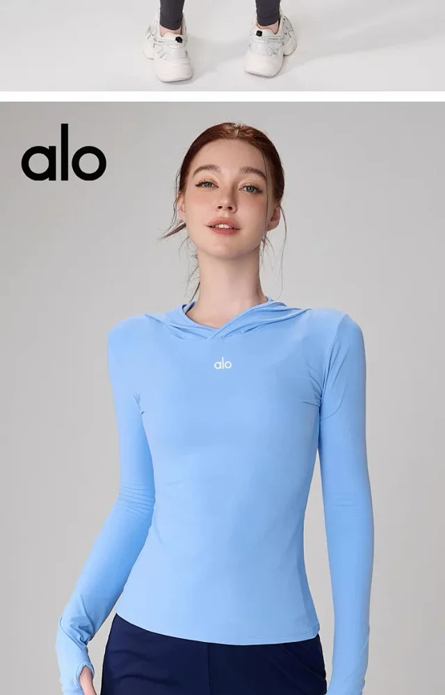 Alo Hoodies & Sweatshirts Fitted Long-Sleeve Hooded Athletic Top with Thumbholes product detail image 31
