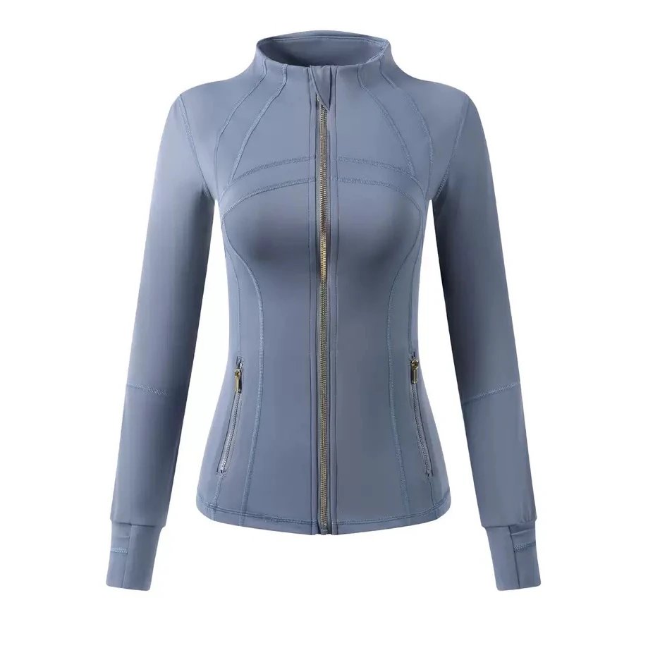 Unbranded Jackets Slim-Fit Stand-Collar Zip-Front Jacket with Thumbholes — Phantom Blue (gold zipper)