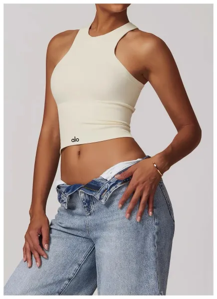 Alo Halter Crop Top Cream Activewear - 39