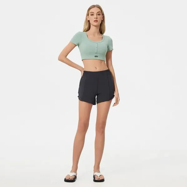 Alo Button-Front Crop Top White + Pleated Tennis Skirt Pink Activewear - 29