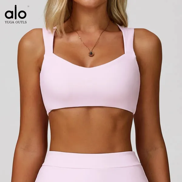 Alo Yoga Outls Cream Square-Neck Sports Bra Activewear - 8