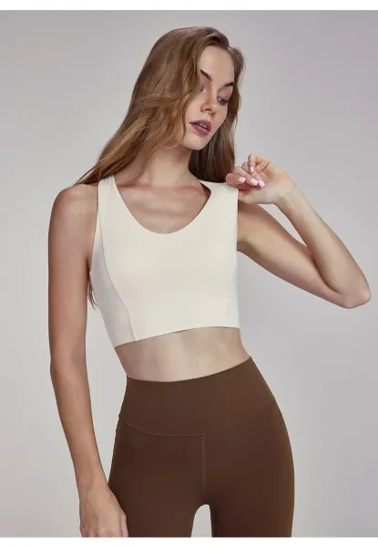 Design COLOUR Light Ivory Sports Bra with Back Cutout Activewear - 30