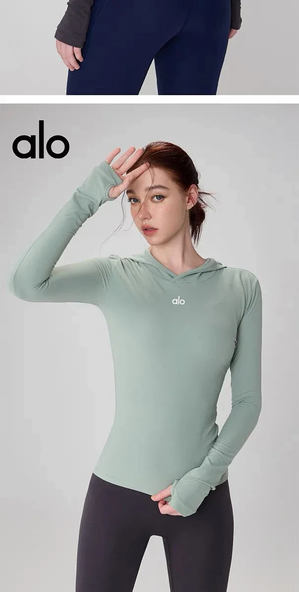 Alo Hoodies & Sweatshirts Fitted Long-Sleeve Hooded Athletic Top with Thumbholes product detail image 28