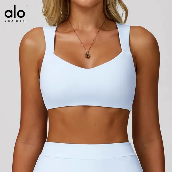 Alo Yoga Outls Cream Square-Neck Sports Bra Activewear - 9