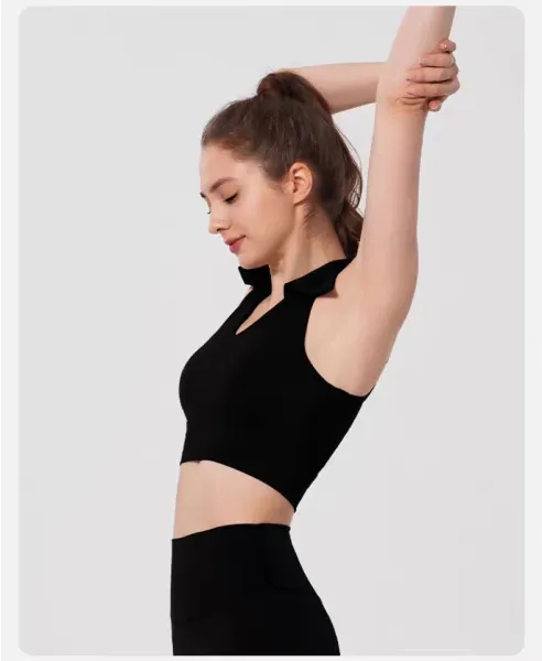 Alo Collar Crop Top Chestnut Brown Activewear - 35