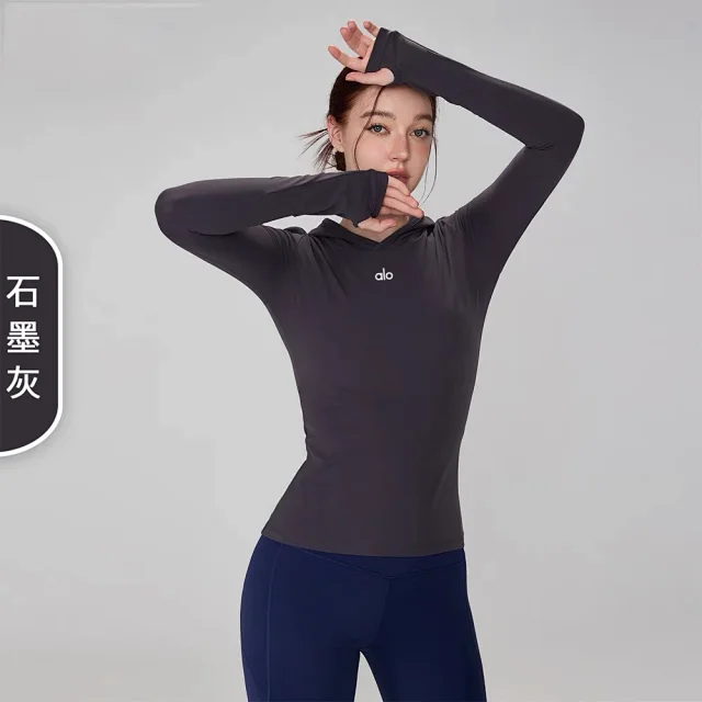 Alo Hoodies & Sweatshirts Fitted Long-Sleeve Hooded Athletic Top with Thumbholes product detail image 6