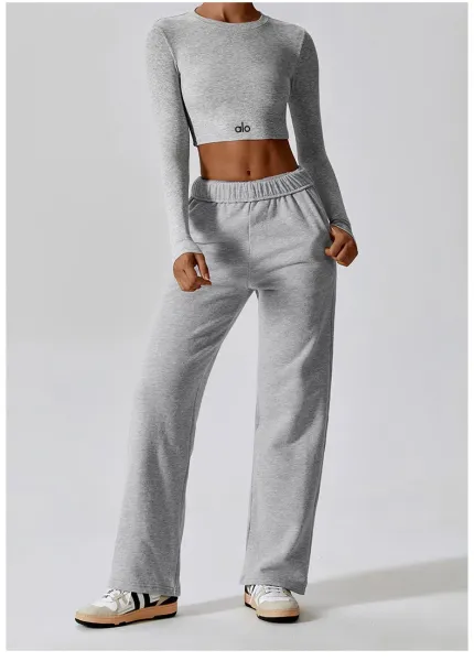 Alo Long Sleeve Ribbed Crop Top White Activewear - 28