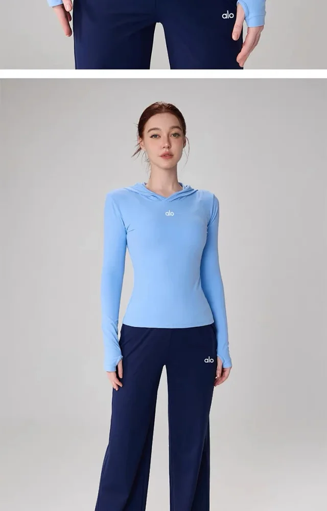 Alo Hoodies & Sweatshirts Fitted Long-Sleeve Hooded Athletic Top with Thumbholes product detail image 32