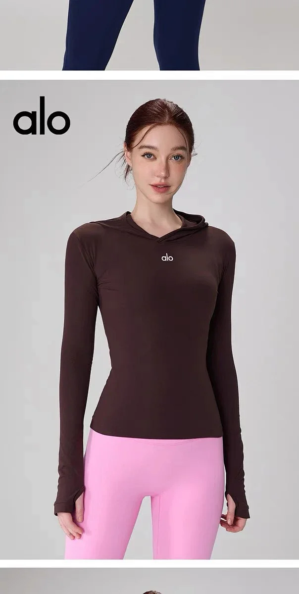 Alo Hoodies & Sweatshirts Fitted Long-Sleeve Hooded Athletic Top with Thumbholes product detail image 23