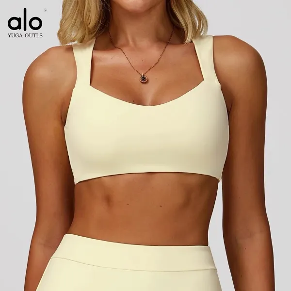 Alo Yoga Outls Cream Square-Neck Sports Bra Activewear - 1