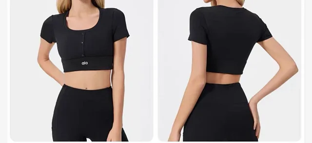 Alo Yoga T-Shirts Cropped short-sleeve button-front athletic top product detail image 26