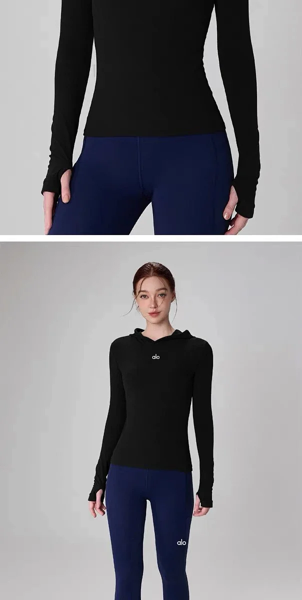 Alo Hoodies & Sweatshirts Fitted Long-Sleeve Hooded Athletic Top with Thumbholes product detail image 21