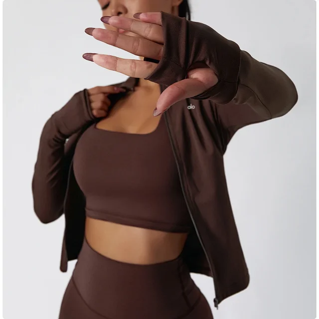 Alo Yoga Jackets Women's fitted full-zip mock-neck jacket with thumbholes product detail image 28
