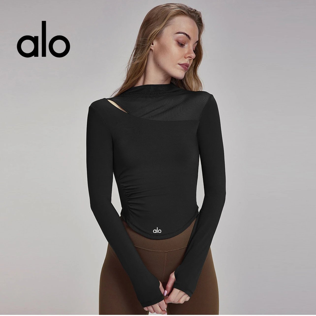 Alo Yoga Shirts Long-Sleeve Asymmetric Mesh Panel Top image 3