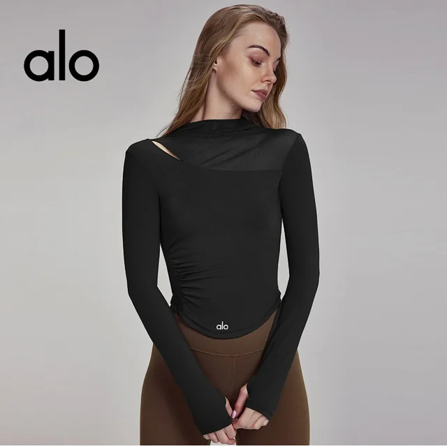 Alo Yoga Shirts Long-Sleeve Asymmetric Mesh Panel Top product detail image 3