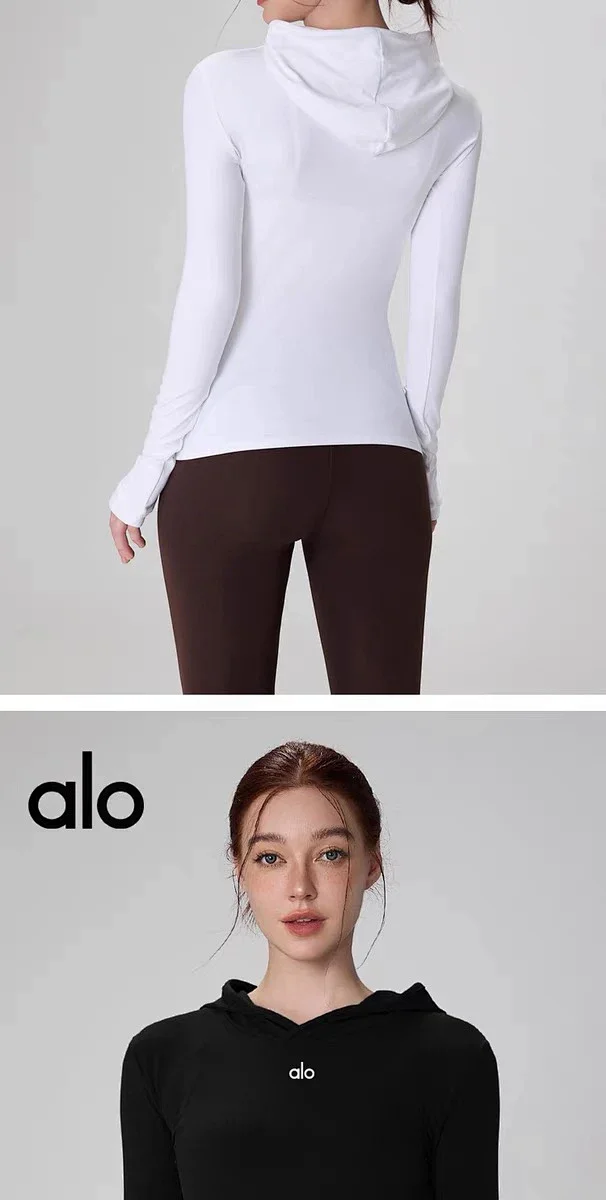 Alo Hoodies & Sweatshirts Fitted Long-Sleeve Hooded Athletic Top with Thumbholes product detail image 20