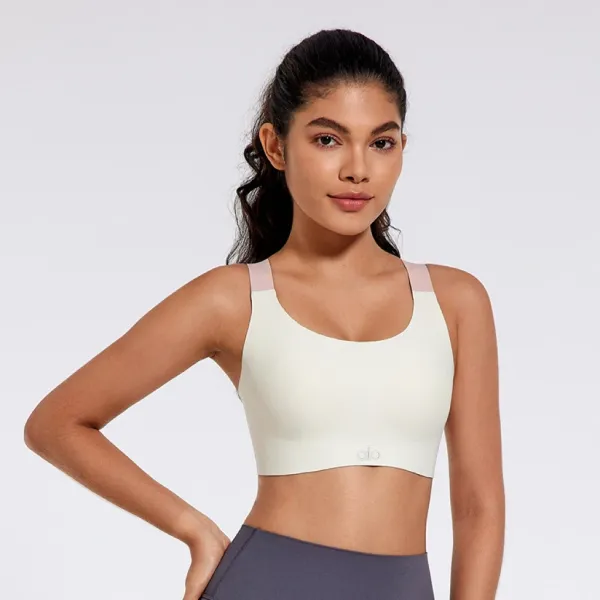 Alo Yoga Light Sage Sports Bra with Pink Straps Activewear - 1